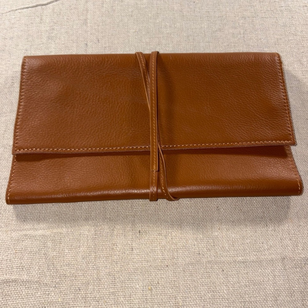 Mark & Graham Leather Jewelry Roll Organizer Brown Travel Case Wrap Tie A-081